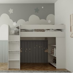 Cubby House Bunk Bed With Open Under Shelves and front ladder